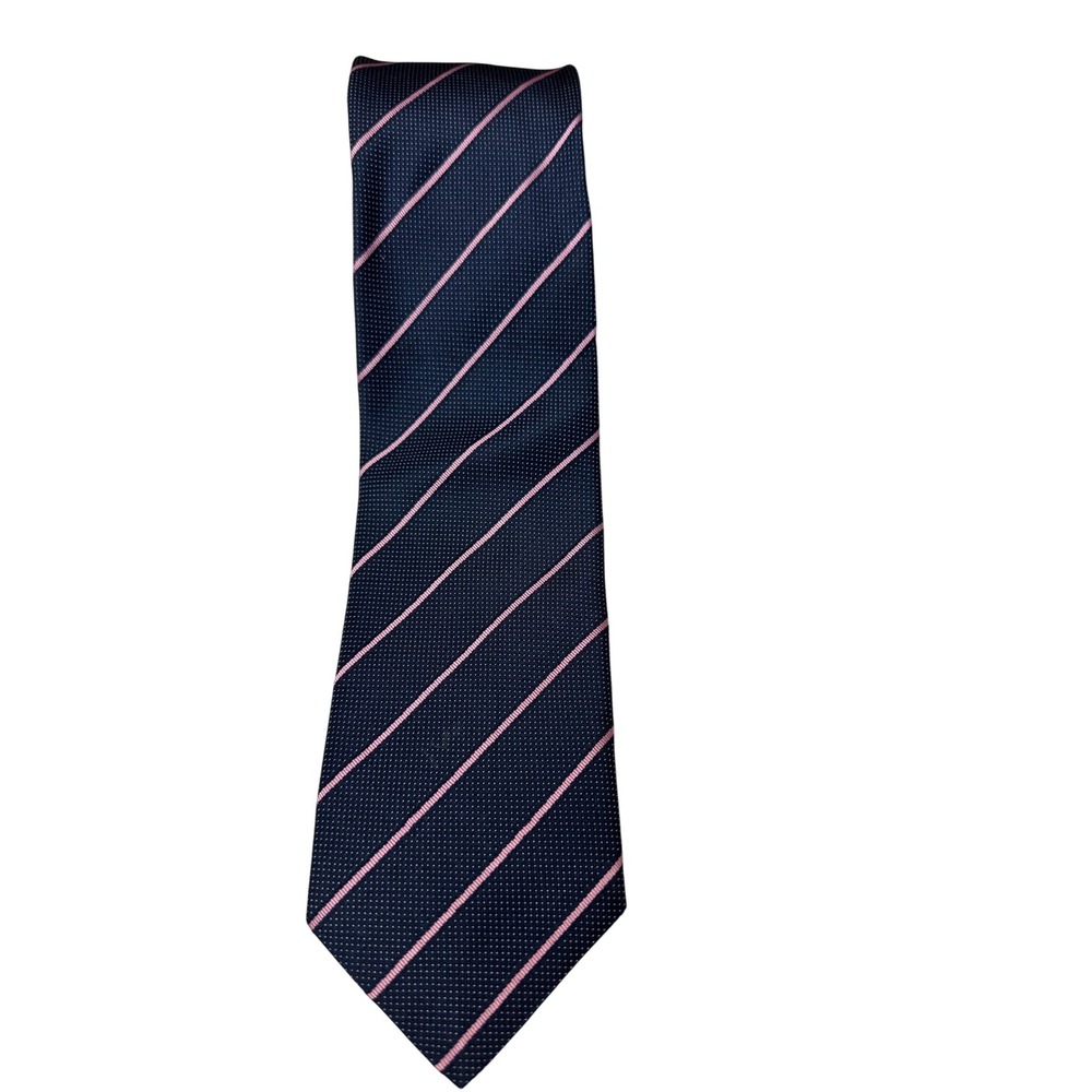 Villa Ponti Men's Necktie Navy Blue Pink Striped Silk Made in Italy